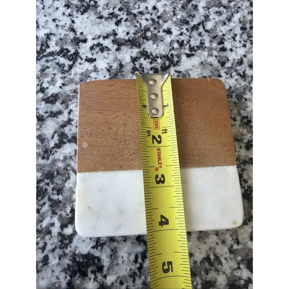 Manchester Coaster Set White Marble & Wood Threshold 4